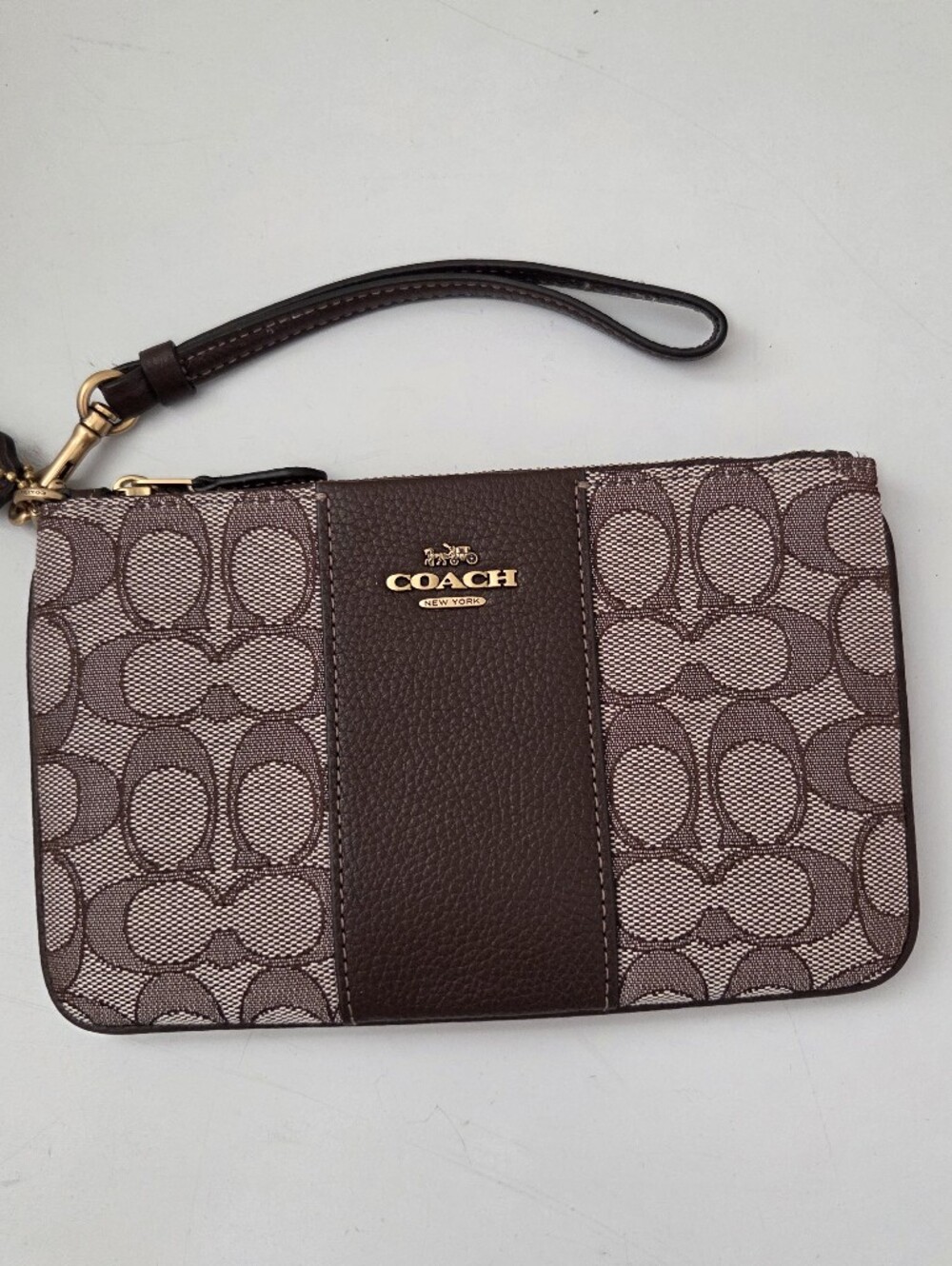 Coach Corner Zip Wristlet In Signature Canvas With Stripe